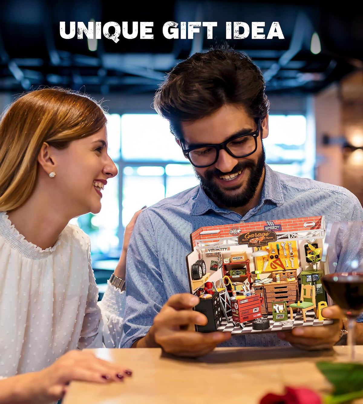 Rowood Miniature House Kit, Kit de Manualidades DIY de Casa en Miniatura para Adultos, Kit de Casa Mini con LED, Regalo de Cumpleaños para Mayores de 14+ (Garaje Taller)