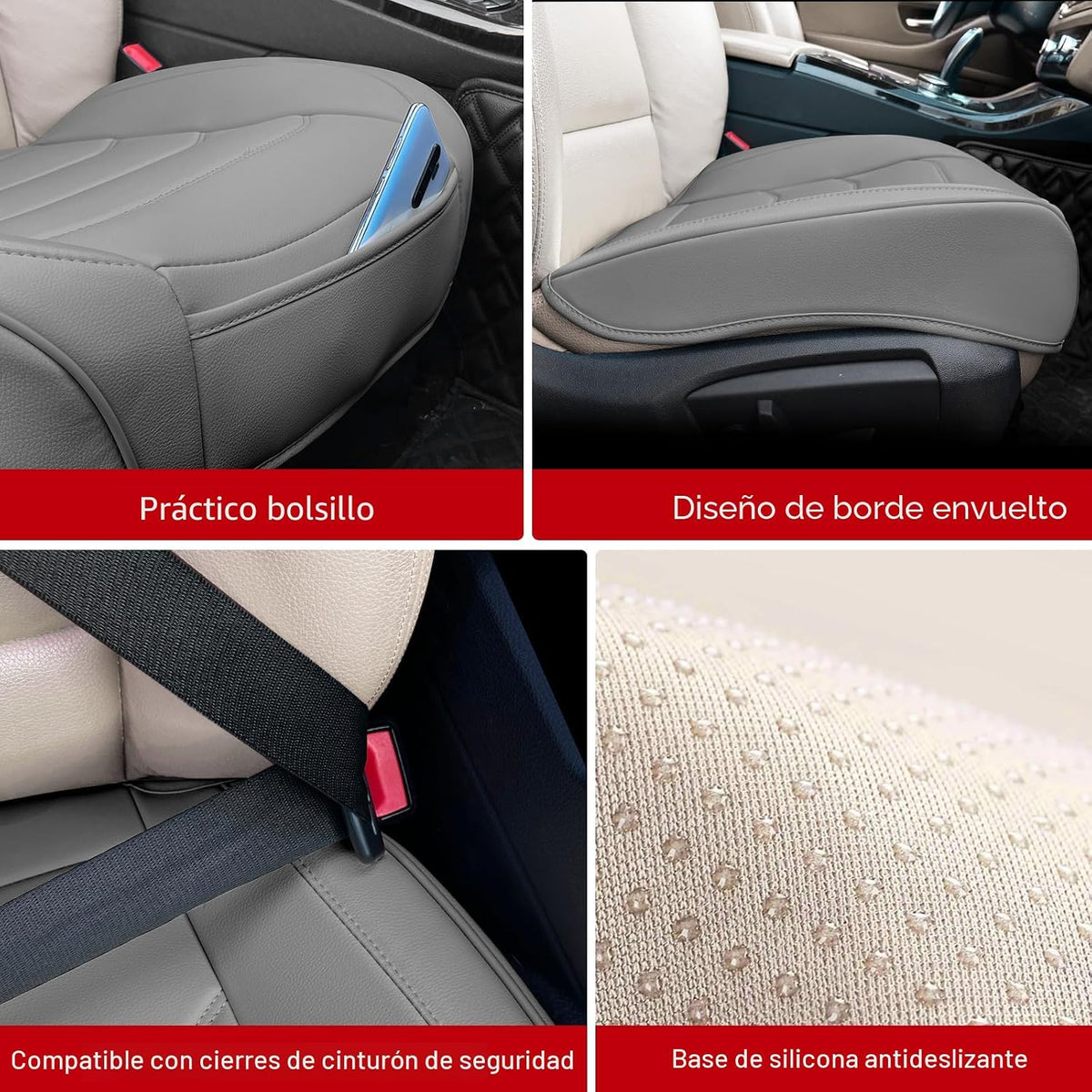 Funda de Asiento de Automóvil para Lujo y Comodidad - Cuero PU, Antideslizante, Protección de Envoltura Completa con Bolsillo de Almacenamiento para Cojín Inferior - Ajuste Universal para el
