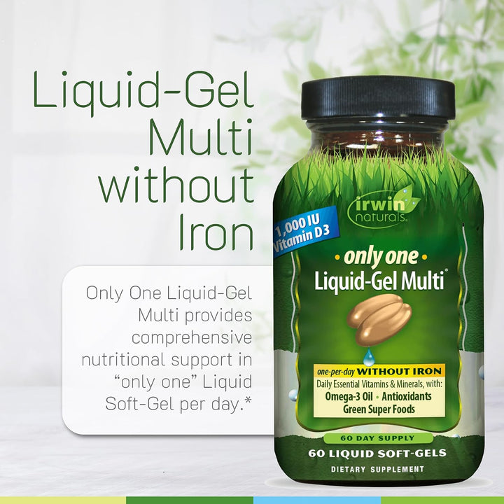 Irwin Naturals Only One Liquid Gel Multi Sin Hierro \u2013 60 Geles...