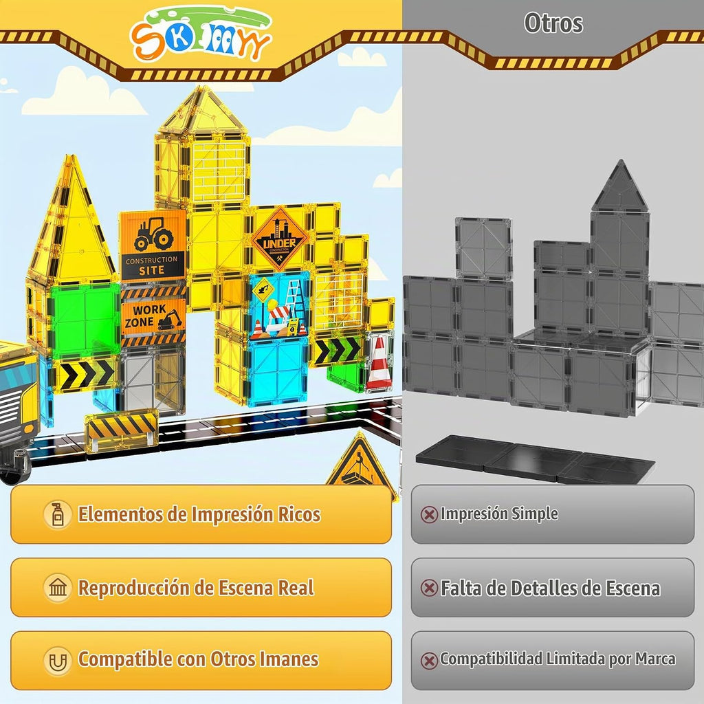 SKTMYY Azulejos magnéticos para niños, juguetes de construcción con grúa