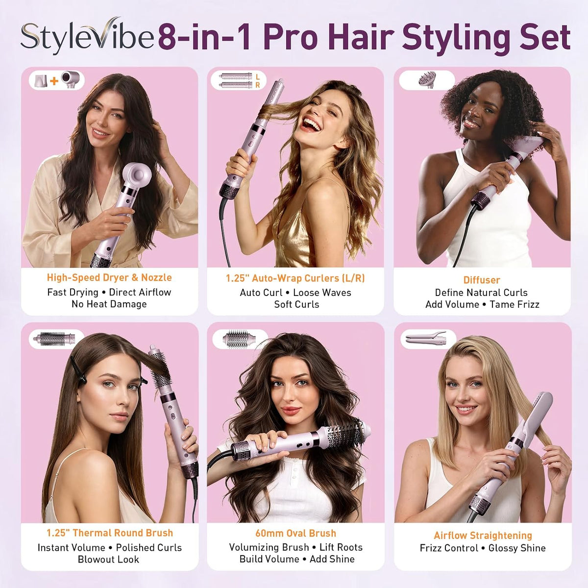 Mythsight StyleVibe - Moldeador de aire 8 en 1 de doble voltaje con difusor