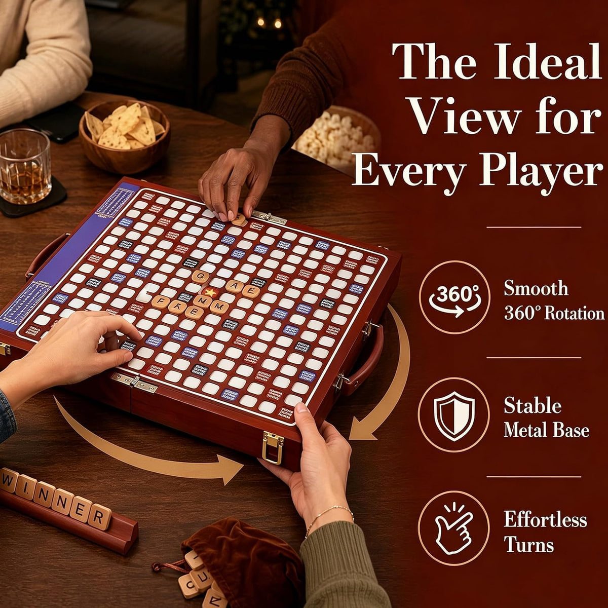 Madera maciza: juego de mesa de crucigramas de lujo con tablero giratorio