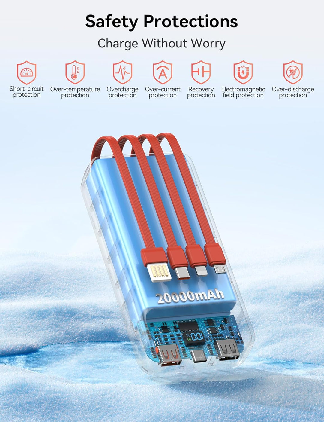 Nusyddy Cargador portátil de 20000 mAh integrado con 4 cables, bate...