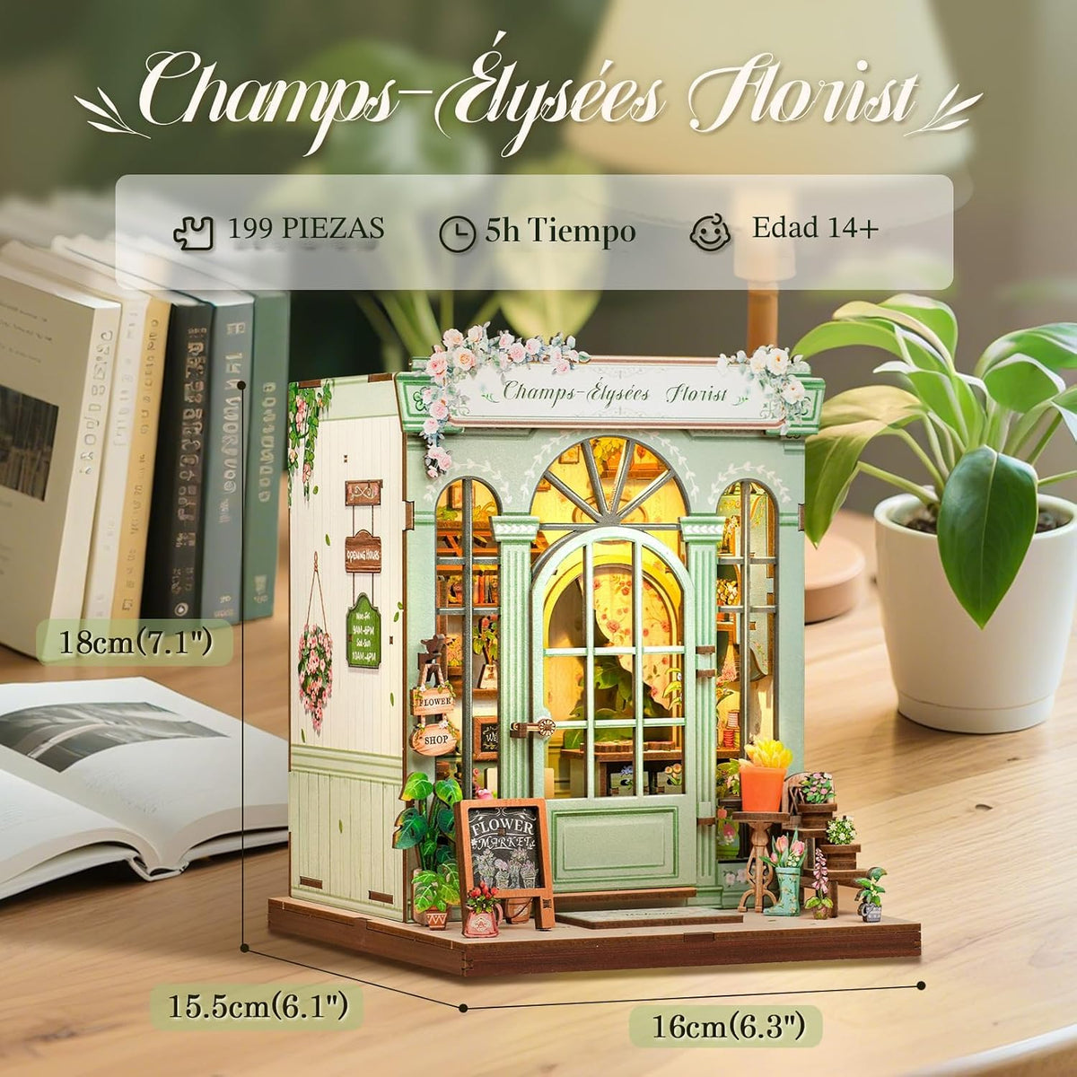 CUTEBEE Kit de rincón de libros - Kit de casa de muñecas en miniatura DIY para adultos y adolescentes, rompecabezas de madera 3D, estantería de casa pequeña Booknook, regalos para la familia (Florista