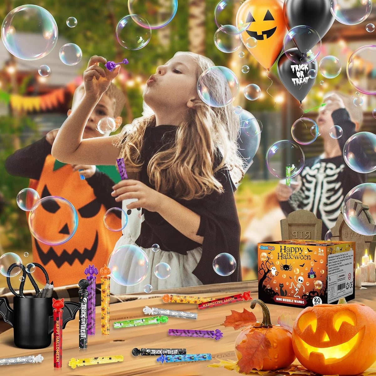 80 mini varitas de burbujas de Halloween, recuerdos de fiesta de