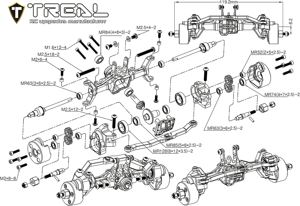 TREAL TRX4M Ejes Portal Delantero Kit Completo CVD Eje Aluminio 7075 Carcasa de eje mecanizado CNC para 1/18 TRX-4M (negro)