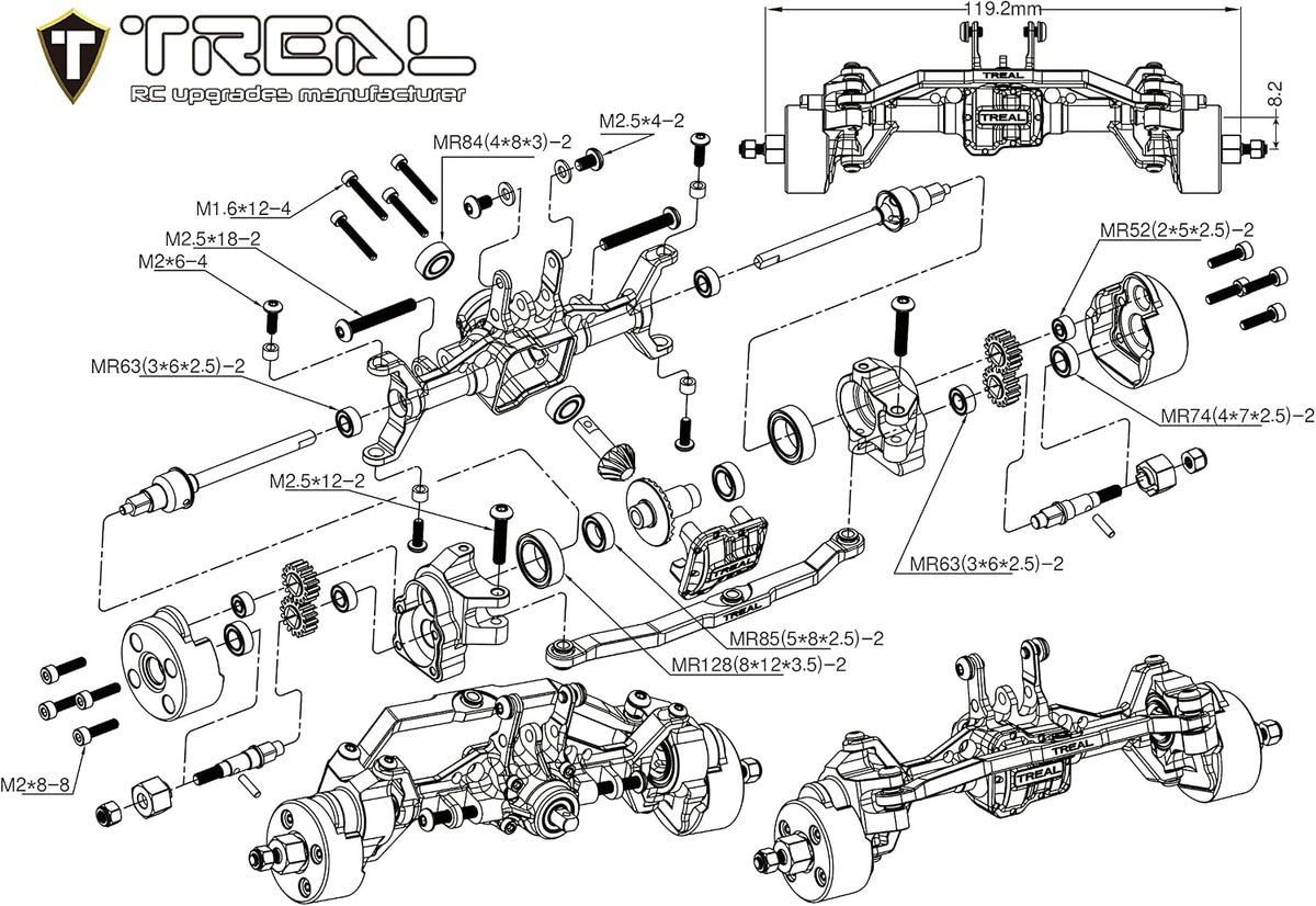 TREAL TRX4M Ejes Portal Delantero Kit Completo CVD Eje Aluminio 7075 Carcasa de eje mecanizado CNC para 1/18 TRX-4M (negro)