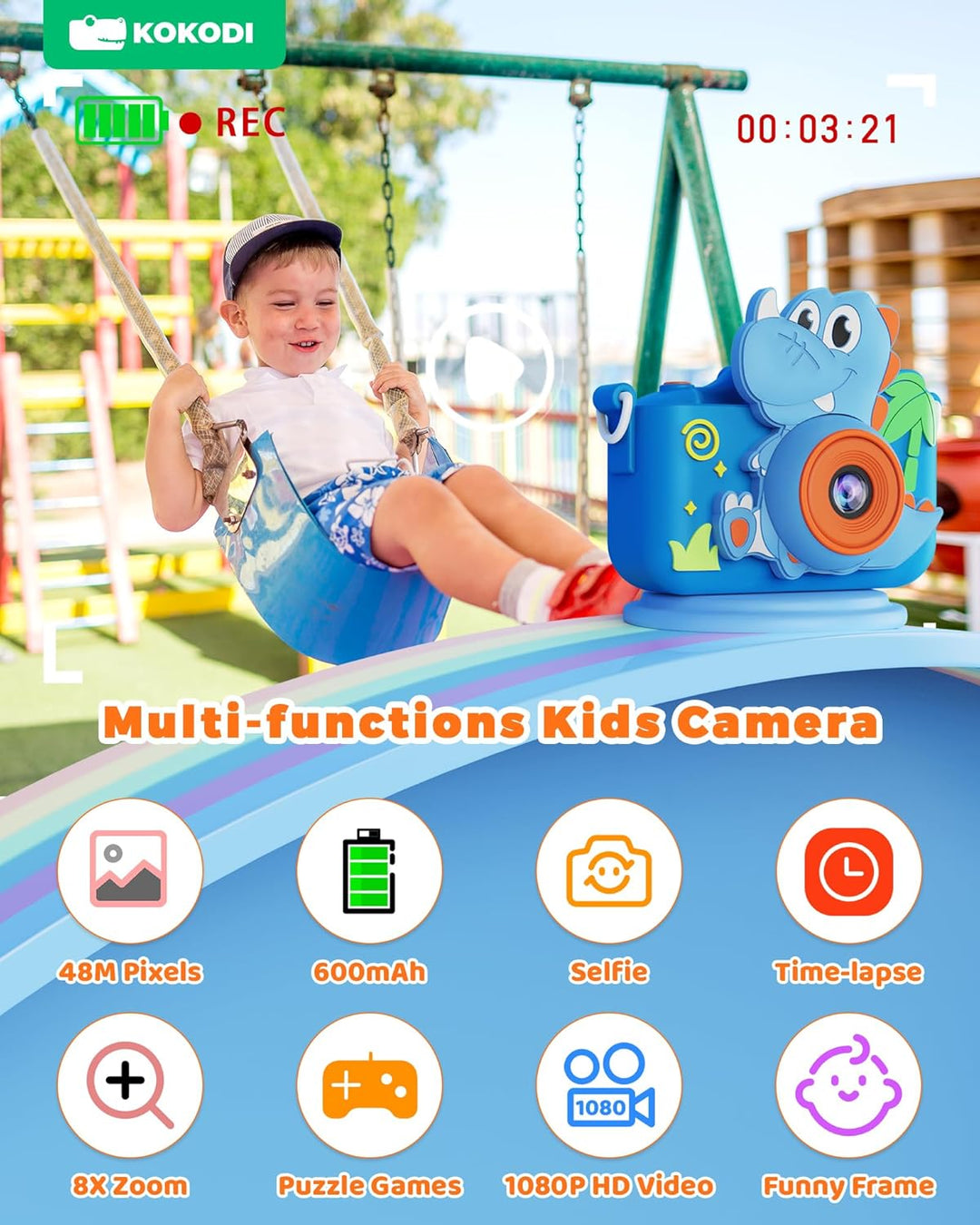 KOKODI Cámara digital de juguete para niños, regalos de cumpleaños...
