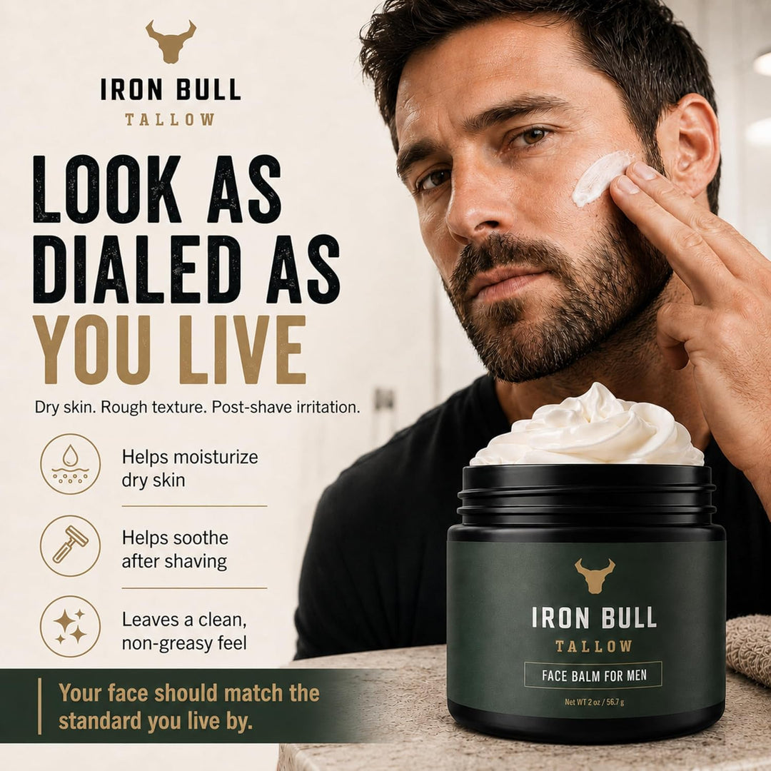 Iron Bull - Hidratante facial de sebo de res para hombres. Antienve...