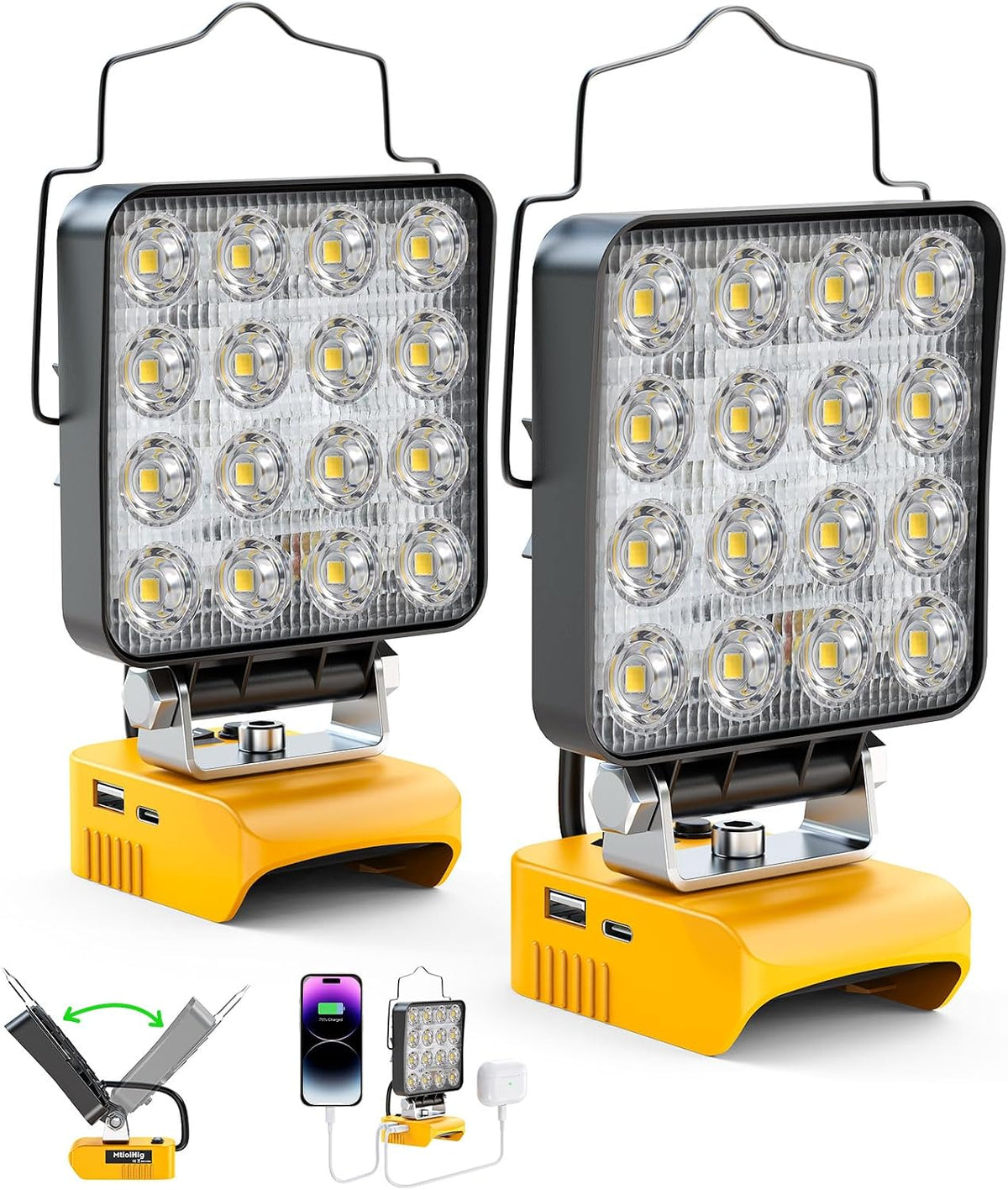 2 luces de trabajo LED inalámbricas compatibles con batería Dewalt de 20 V