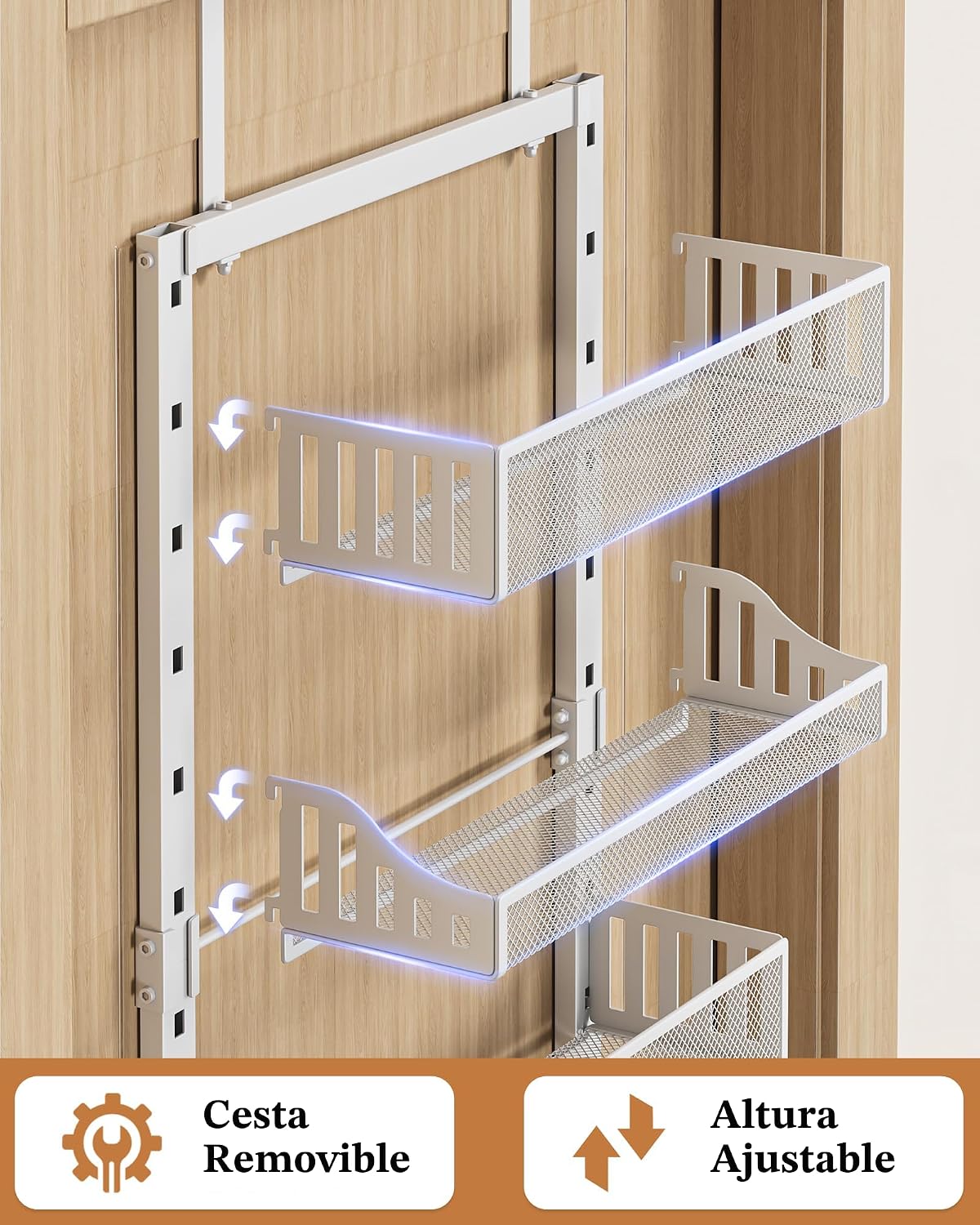 Organizador de despensa para puerta de 8 niveles, estante de especias grande de metal para puerta con cesta ajustable, soporte de pared 2 en 1 o colgante para puerta de despensa