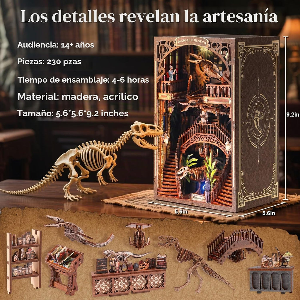 2026 Nuevo Kit de Biblioteca de Dinosaurios para Estantería con Luz LED y Impresión de Polvo