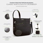 Travelon Bolso bandolera clásico antirrobo Norte/Sur