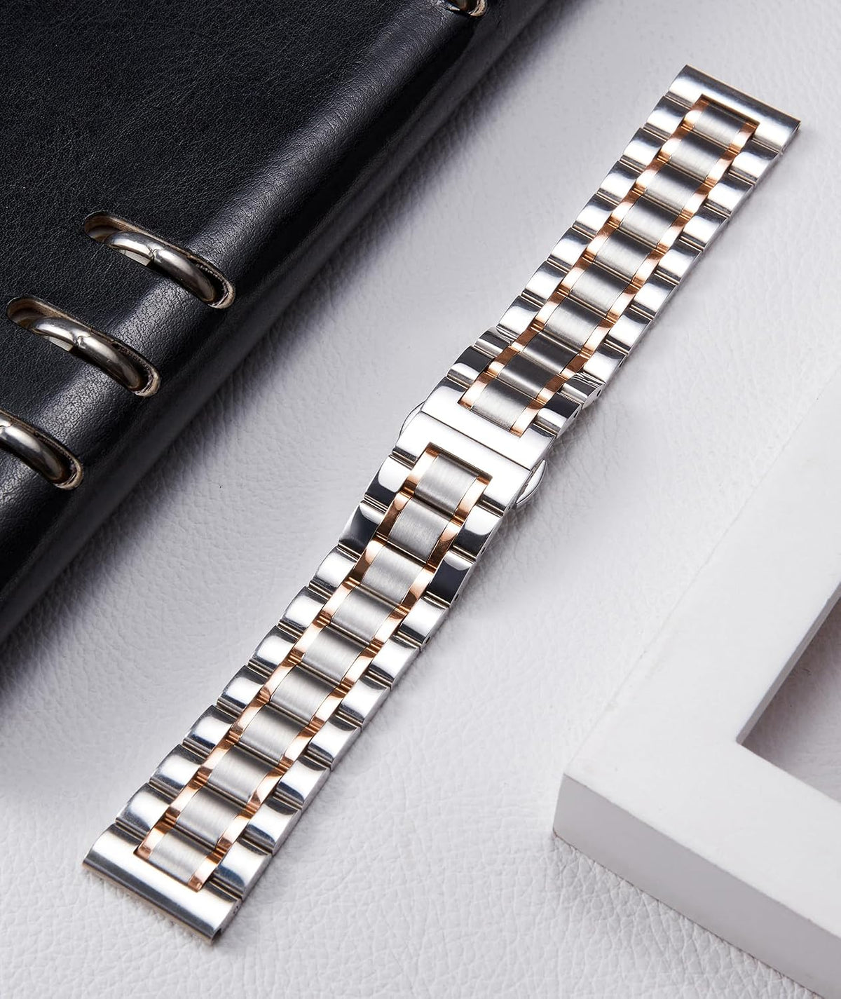 BINLUN Correas de reloj de acero inoxidable de liberación rápida 12mm-24mm Universales de metal para reemplazo de correas de reloj inteligente Pulseras de eslabones con extremos rectos y curvos para