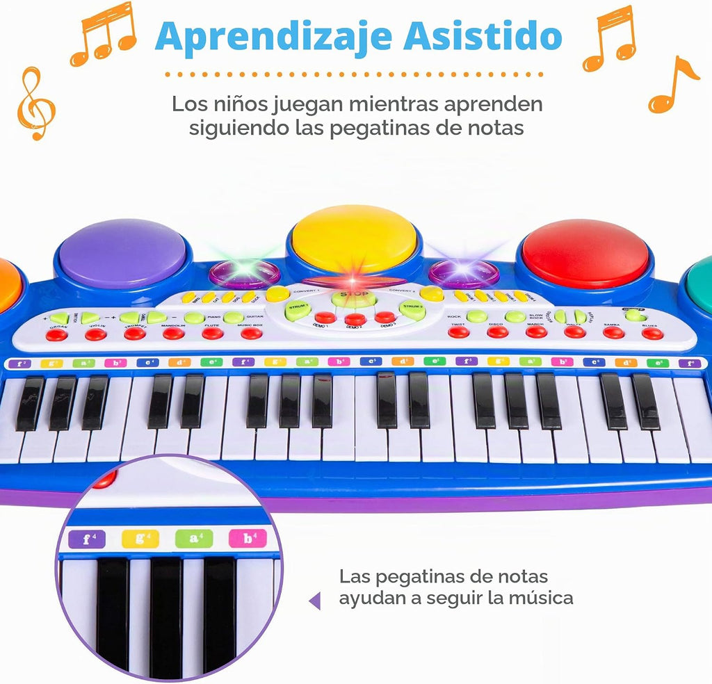 Mejor elección productos para niños, teclado electrónico musical, 37 teclas y micrófono, Azul
