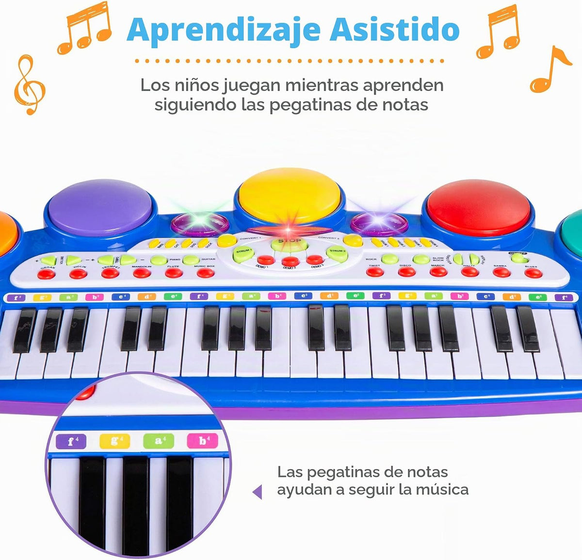 Mejor elección productos para niños, teclado electrónico musical, 37 teclas y micrófono, Azul