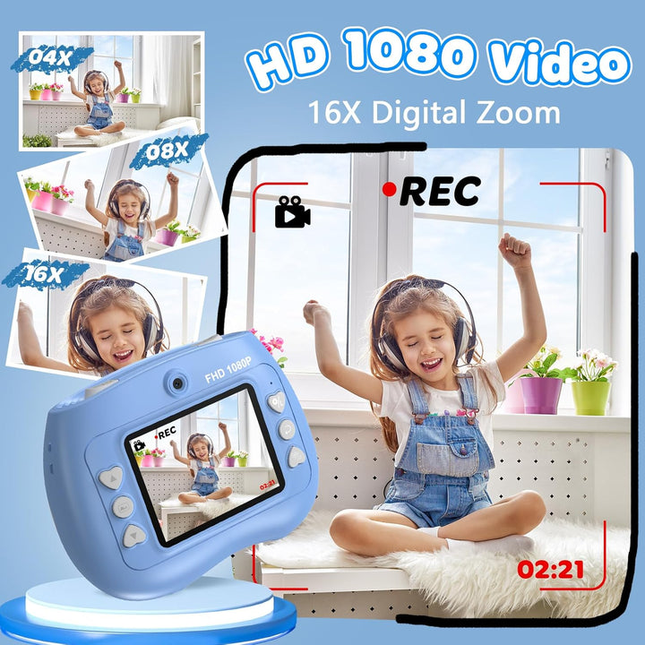 Cámara de impresión instantánea para niños, cámara frontal trasera...