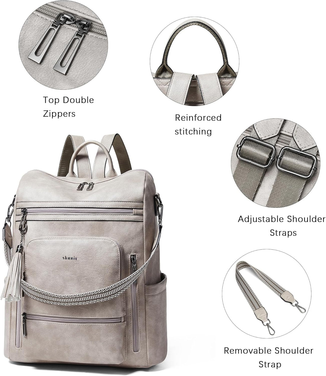 Shrrie Mochila de cuero vegano para computadora portátil para mujer...