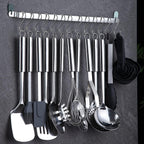 Berglander Juego de utensilios de cocina de 38 piezas, juego de utensilios de cocina de acero inoxidable, utensilios de cocina, juego de herramientas de cocina con soporte para utensilios y ganchos