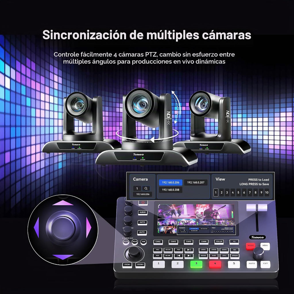 Tenveo - Mezclador de conmutador de video HDMI 4K60FPS, 4 entradas SDI y 4 HDMI, conmutador de transmisión en vivo de 5 canales, pantalla FHD de 5.5 pulgadas, salida 1080P60FPS, grabación USB/SD