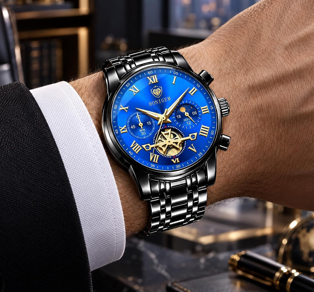 Relojes de negocios de cuarzo de acero inoxidable de cara grande de
