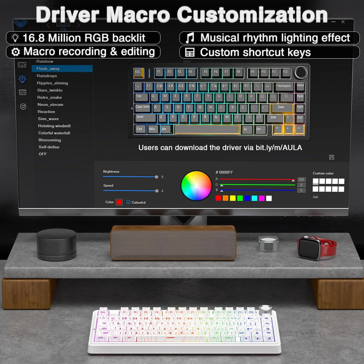 AULA Teclado Mecánico Inalámbrico F75 Pro con Perilla, 75% Teclados...