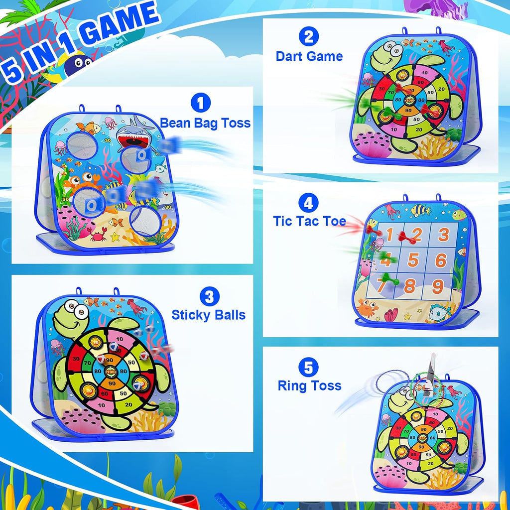 RIEYON - Juego de lanzamiento de sacos 5 en 1 para niños, tablero de Cornhole para niños, actividades de fiesta y patio trasero al aire libre, regalo de cumpleaños o Navidad para niños de 3, 4, 5, 6, 7, 8 años