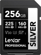 Lexar Tarjeta de memoria SD plateada de 256 GB, lectura de 225 MB/s, 4K
