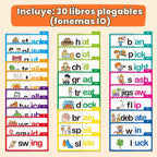Tarjetas flash de fonética, libro de construcción familiar de palabras, para aprender a leer 30 libros de lectura y rima, tarjetas de palabras a la vista, tarjetas flash para jardín de infantes, libros de fonética para niños, aula, escuela, preescolar, ac