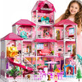 Casa de 4 pisos para niñas de 3 a 7 años, juego de villa con 2 muñecas y 12