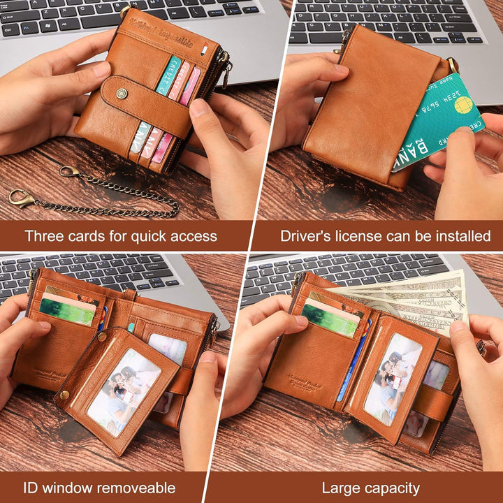 gzcz Billeteras de cadena RFID para hombre, cartera de cuero genuin...