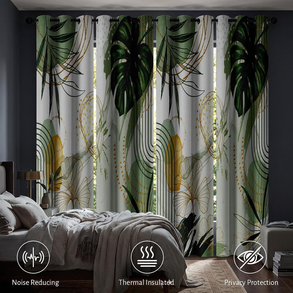 4 paneles de cortinas opacas, cortinas botánicas bohemias para