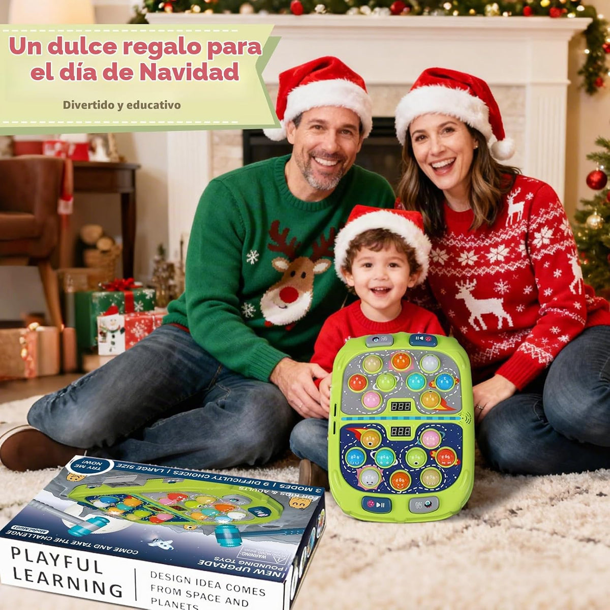 Juego de Golpear 2 Jugadores - Juguete para 3-12 Años, 2 Martillos, 3 Modos con Sonido y Luz, Juguete Educativo Seguro, Regalo de Navidad o Cumpleaños para Niños y Niñas 3 4 5 6+ Años, Verde