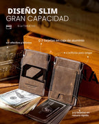Cartera táctica delgada para hombre, bolsillo frontal minimalista de cuero de grano completo para 10 tarjetas, tarjetero de aluminio con bloqueo RFID, funda inteligente para tarjetas emergentes, clip para dinero, caja de regalo (marrón oscuro)