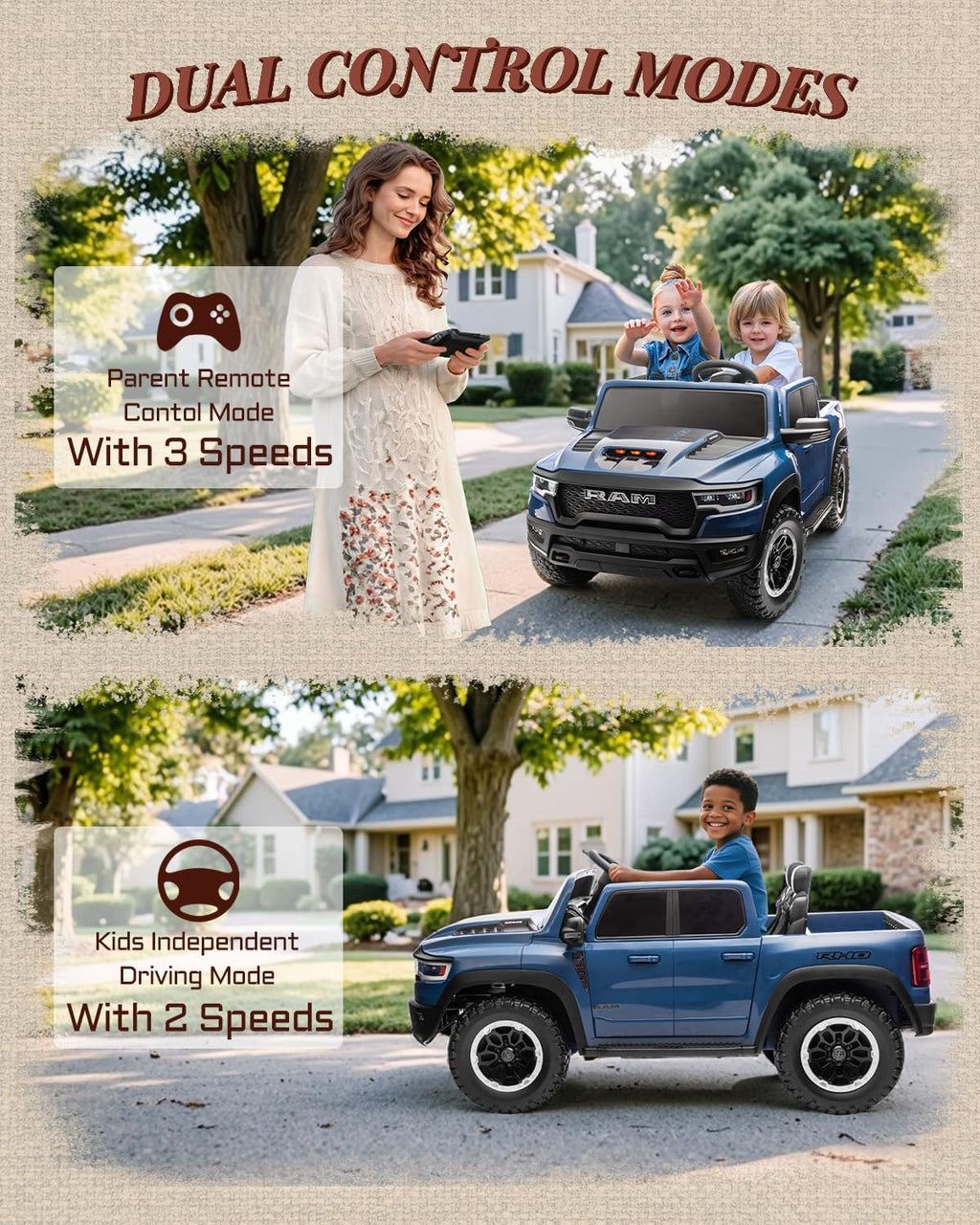 First Ride On Juguetes de paseo de 24 V para niños grandes, RAM 1500 RHO de 2 plazas con control remoto, camión alimentado por batería con suspensión de 4 ruedas, automóvil para niños pequeños con