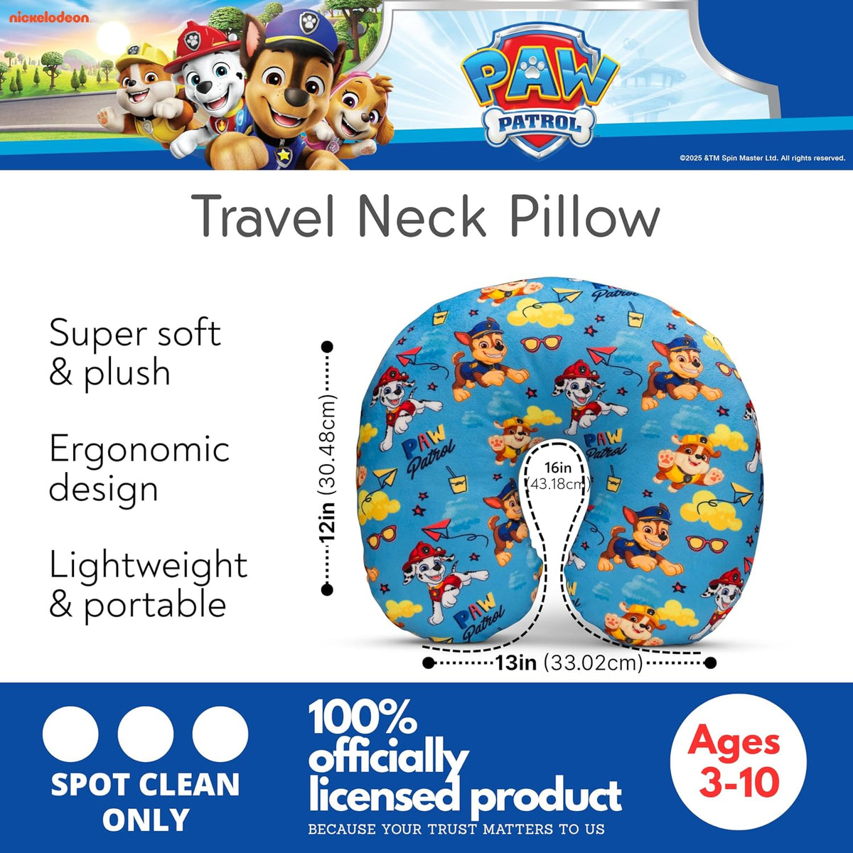 Paw Patrol - Almohada de cuello para niño, accesorios de viaje súper suaves para avión, paseos en coche y hogar, regalo para niños y adultos, (producto oficial) por Franco
