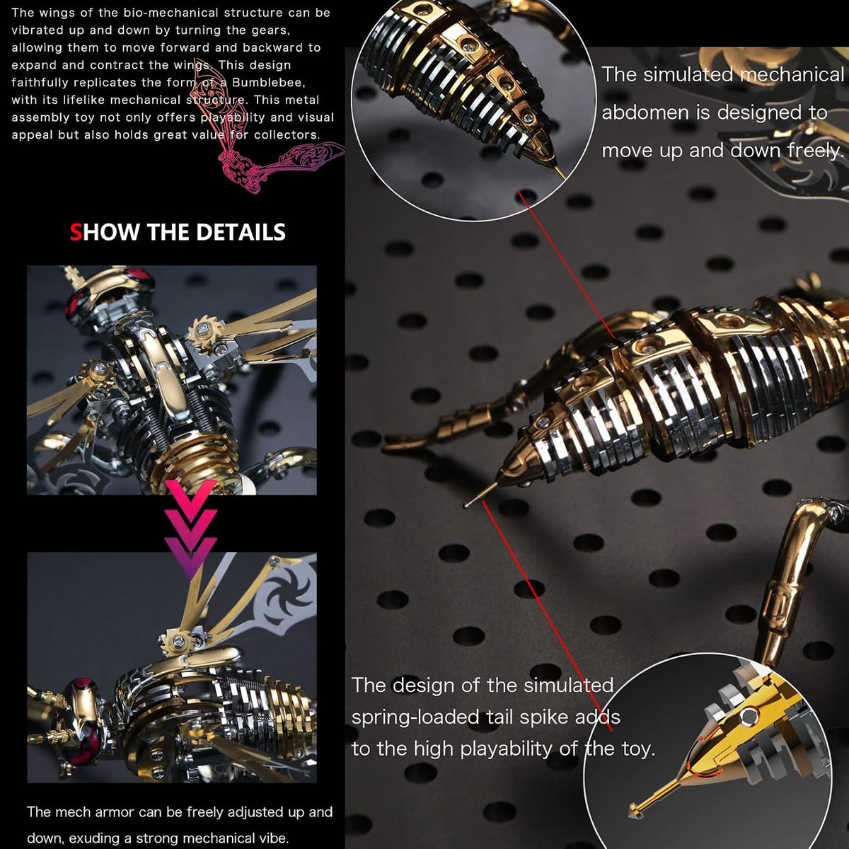 Rompecabezas de metal 3D para adultos, kits de modelo de avispa mecánica, bloques de construcción, avispón gigante del norte, montaje difícil de bricolaje para hombres