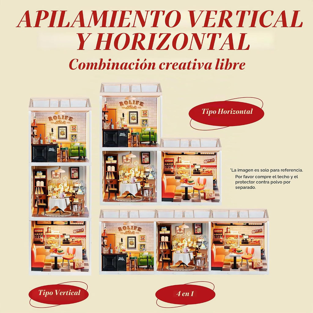 Rolife Juego de juguetes de construcción de casas de plástico en miniatura con LED, adecuado para mini figuras, juguetes de construcción, kit de diorama, regalos para adolescentes y adultos