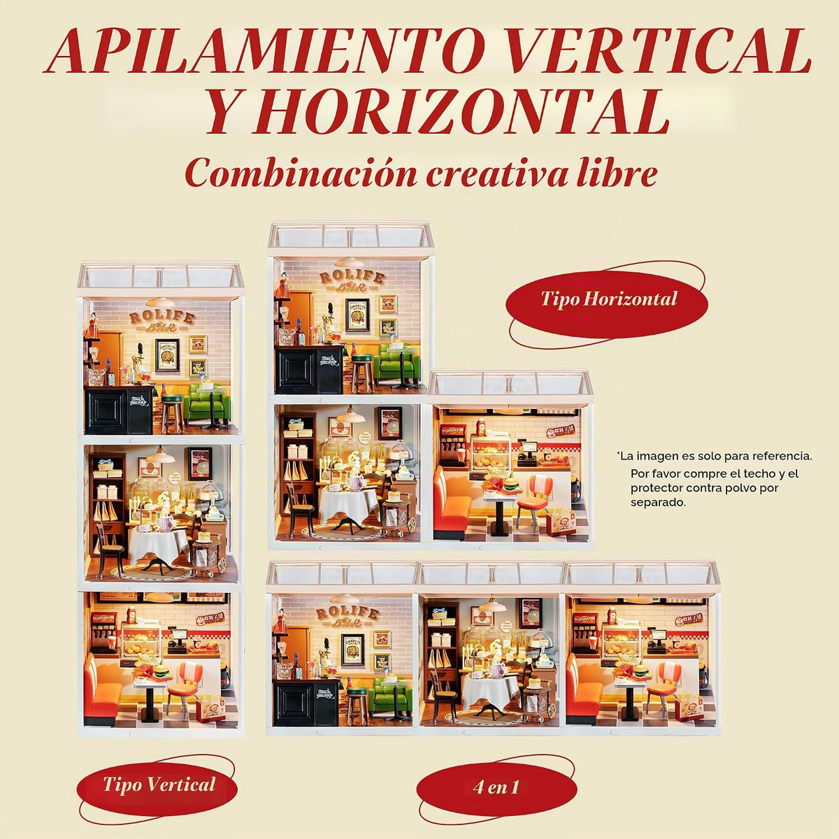 Rolife Juego de juguetes de construcción de casas de plástico en miniatura con LED, adecuado para mini figuras, juguetes de construcción, kit de diorama, regalos para adolescentes y adultos