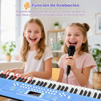 Teclado de piano para niños de 61 teclas con teclas iluminadas, modo de enseñanza, altavoz dual