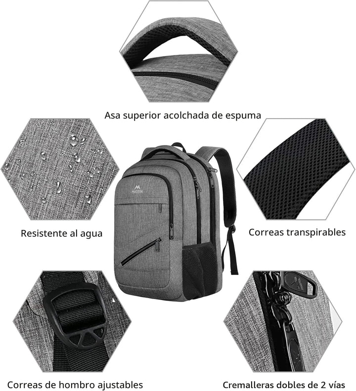 MATEIN Mochila de viaje para laptop, mochila de trabajo de 17 pulga...