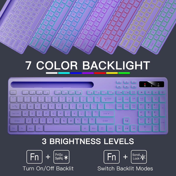 Soueto Teclado inalámbrico con retroiluminación RGB de 7 colores, t...