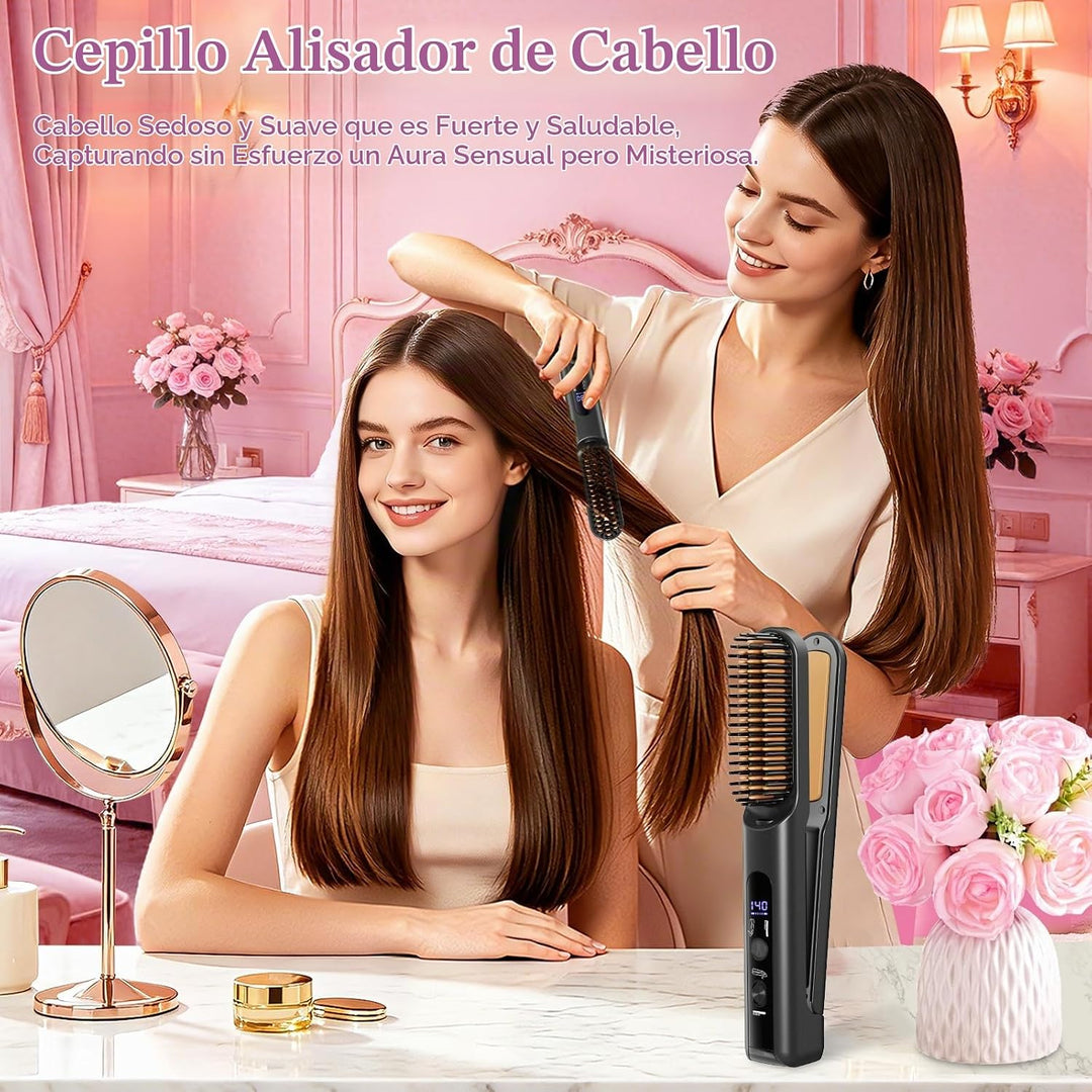 Peine térmico portátil de viaje para mujer, cepillo alisador de pel...
