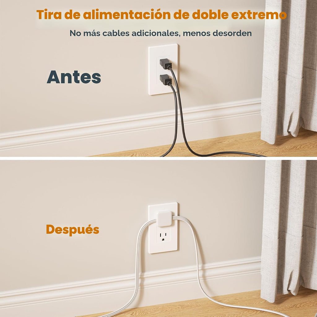TESSAN Regleta de alimentación de enchufe plano de doble extremo, cable de