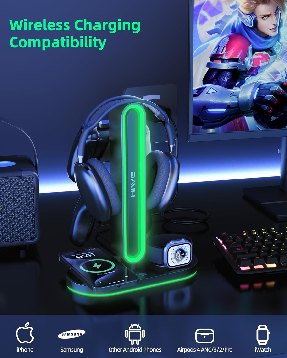 Soporte para auriculares, soporte de controlador dual, cargador MagSafe