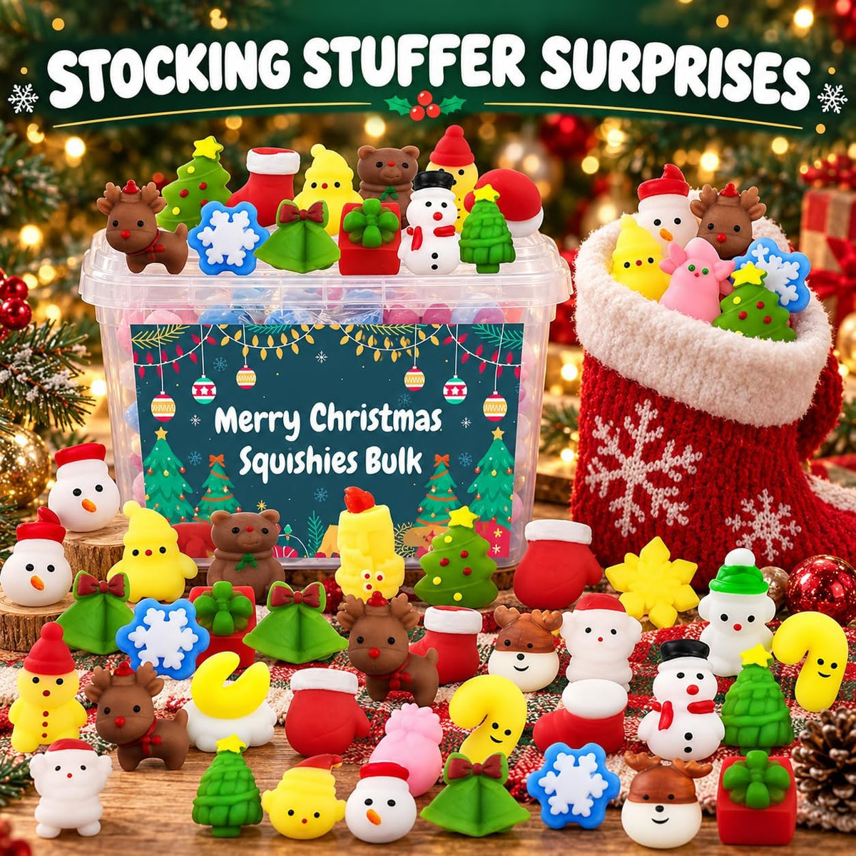 Recuerdos de fiesta de Navidad, 120 piezas de juguetes Squishies para niños, Mochi Squishy al por mayor, juguetes Kawaii mini para apretar, rellenos para bolsas de regalo, premios de aula para niños y