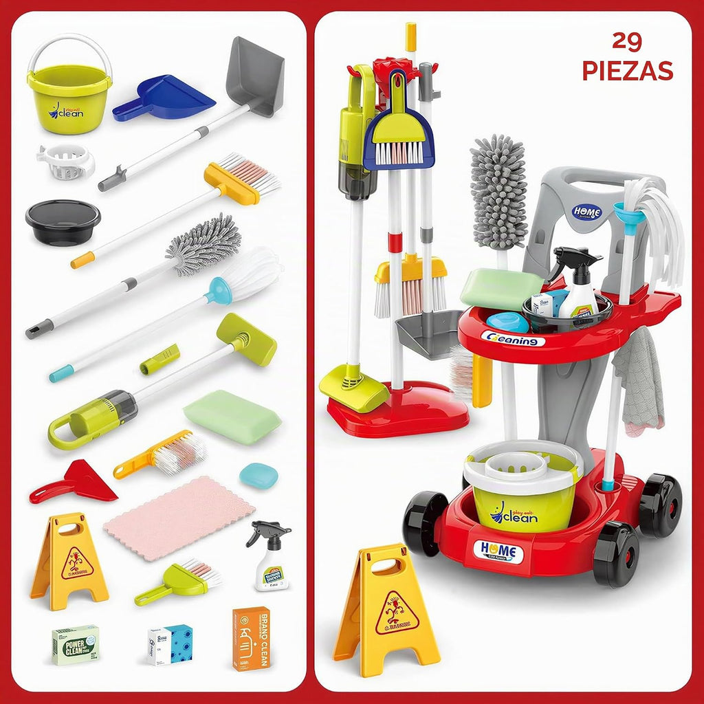 Juego de limpieza para niños pequeños, juego de juguetes de limpieza para niños, nuevo juego de limpieza desmontable de 29 piezas para niños pequeños, carritos de limpieza educativos de juego de