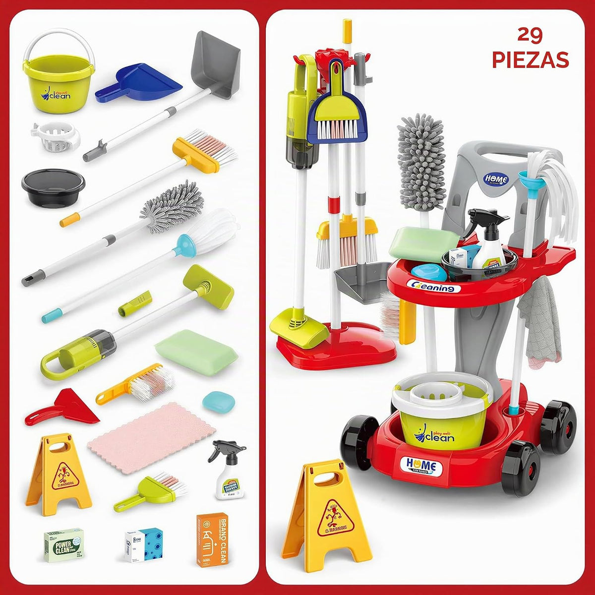 Juego de limpieza para niños pequeños, juego de juguetes de limpieza para niños, nuevo juego de limpieza desmontable de 29 piezas para niños pequeños, carritos de limpieza educativos de juego de