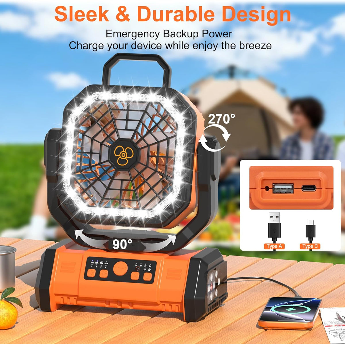 Honesorn - Ventilador recargable portátil de 20000 mAh de 11 pulgad...