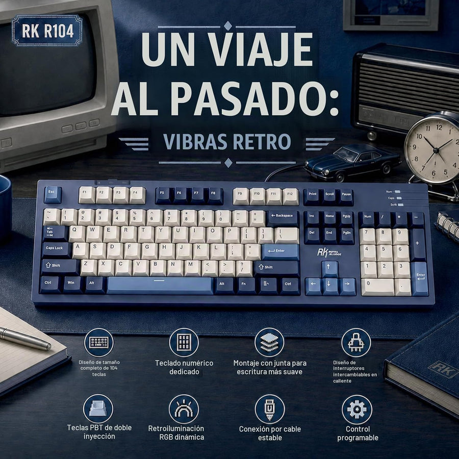 RK ROYAL KLUDGE R104 Teclado mecánico con cable de tamaño completo,...